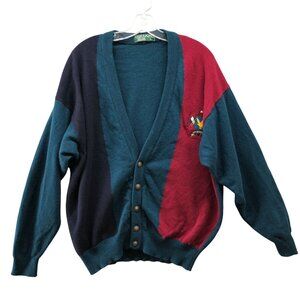 Lyle‎ & Scott 100% Pure Lambswool V-Neck Cardigan Mens L Wool Colorblock